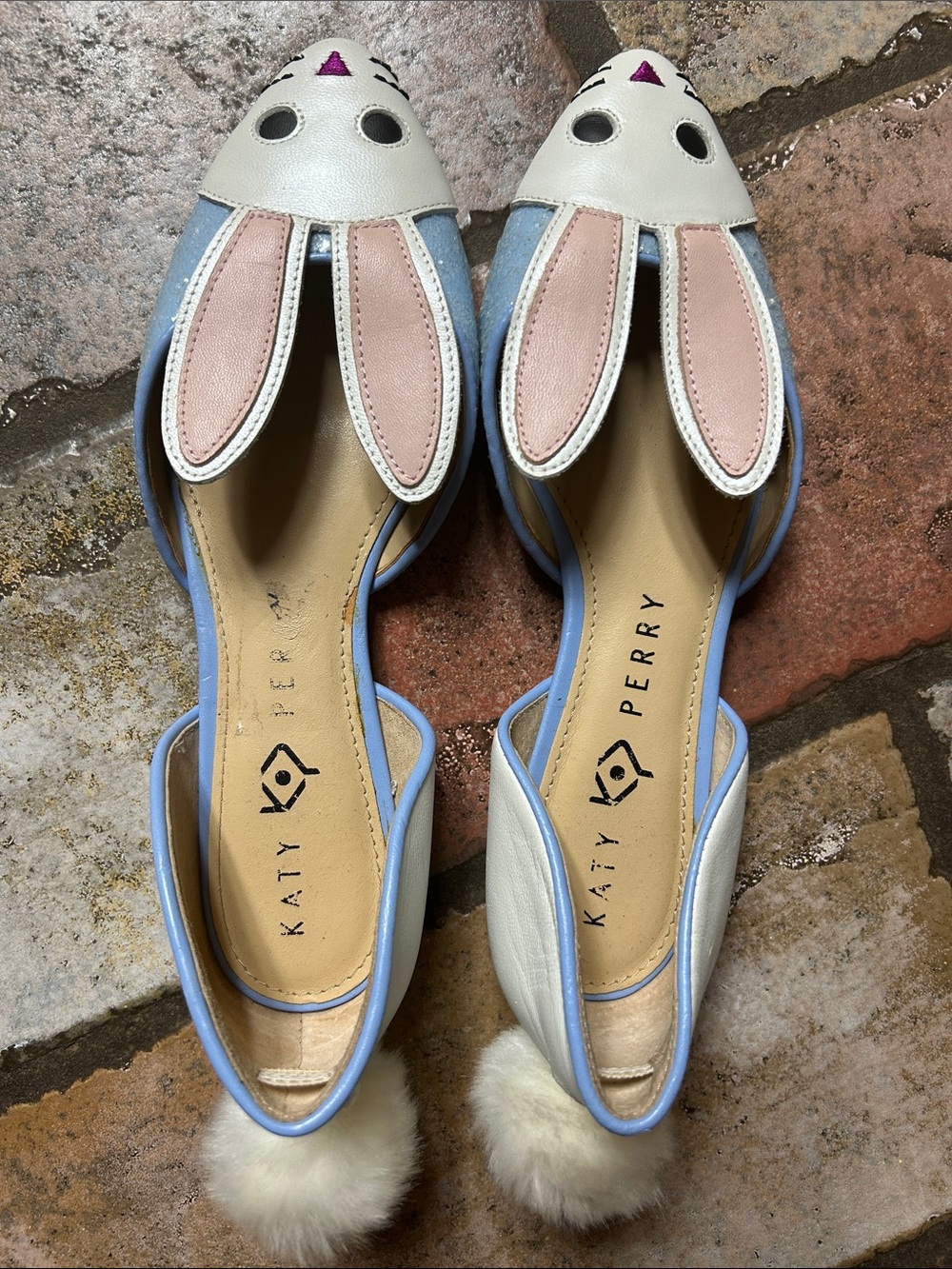 Katy Perry Collections D'Orsay Bunny Flats in White, Pink & Light Blue - Picture 2 of 4